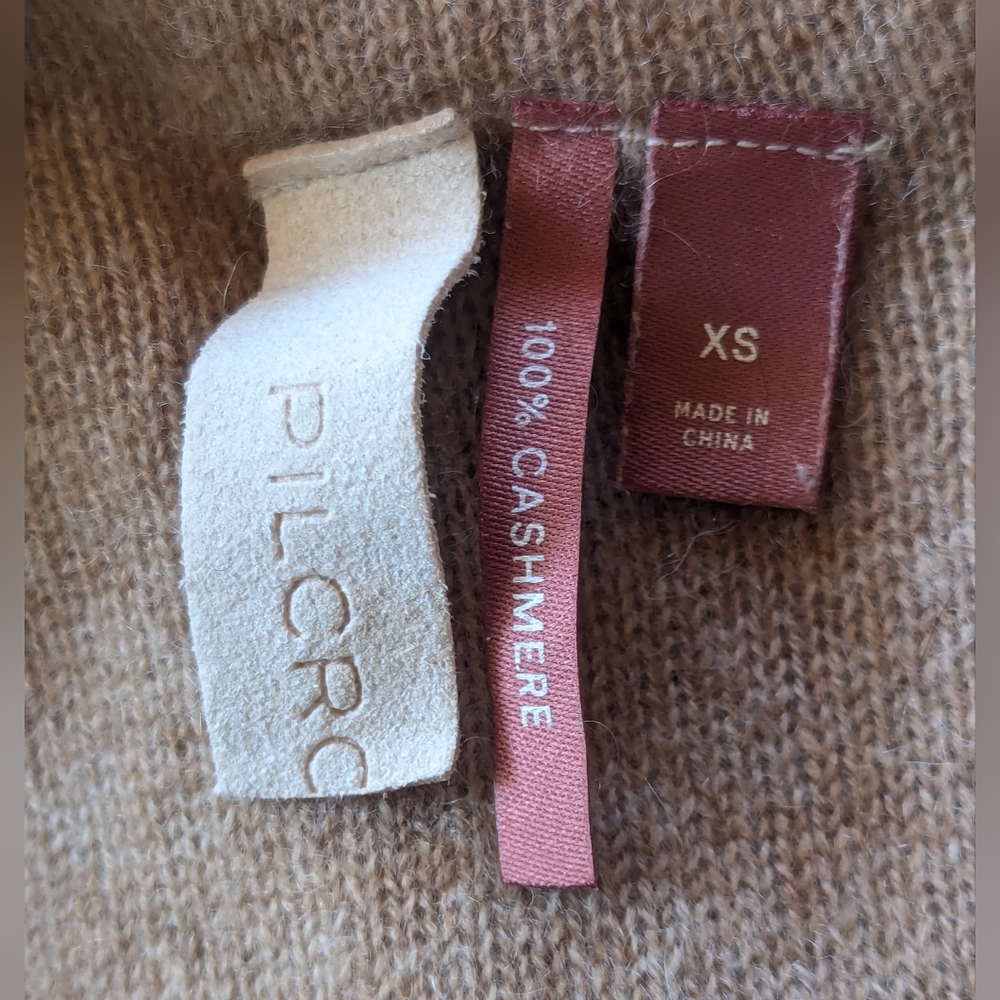 Pilcro Alani XS Mock Neck Sweater Tan Camel Nude 100% Cashmere Oversized Relaxed - Picture 3 of 10